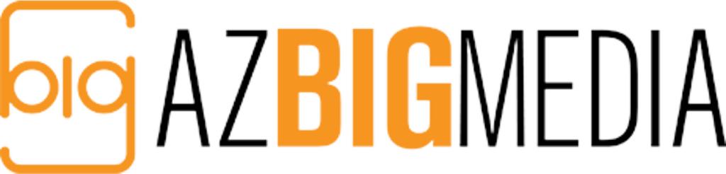 A colorful logo with the text 'Big Az Big Media' in orange and black