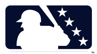 A silhouetted baseball player logo on a dark background with stars.